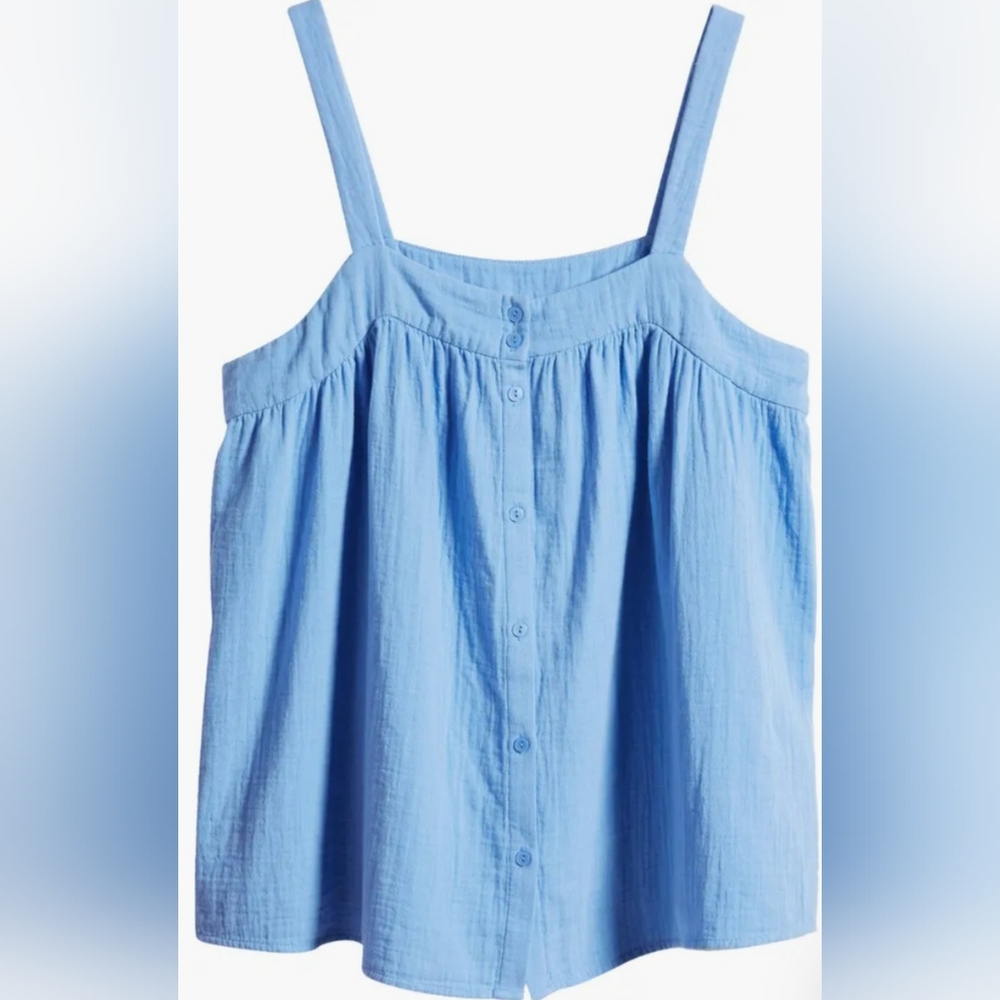 Caslon Cotton Gauze Button-Up Tank Sunflower Blue Size L NWT - Picture 5 of 9